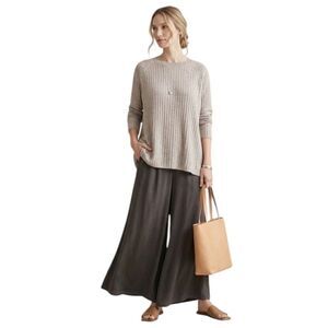 Eileen Fisher Merino Wool Ribbed Knit Sweater in Taupe Xl